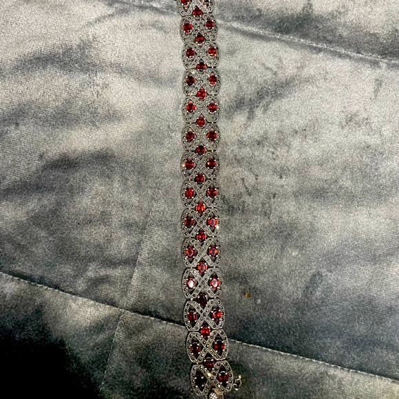 STERLING SILVER 925 GARNET BRACELET - Picture 6 of 7